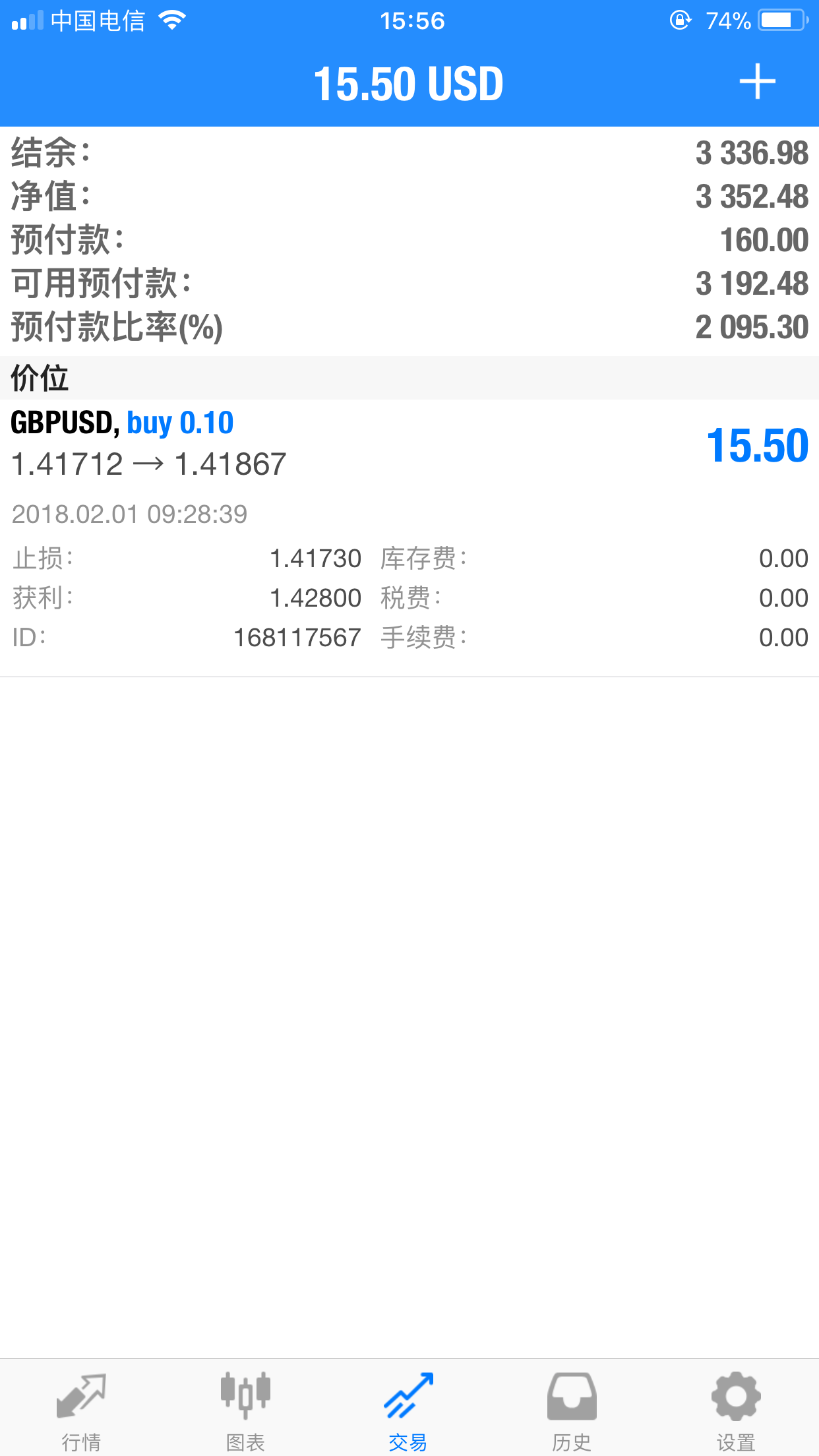 2018年2月1日 多单进场，已设置平保